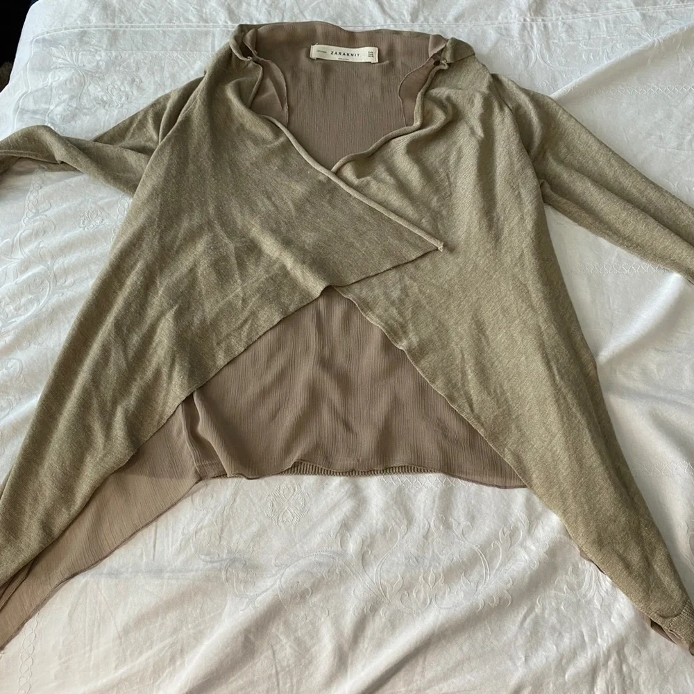 Zara‎ Knit Women's Open Front Knit Cardigan Wrap Long Sleeve Lined Size Medium - Picture 6 of 10